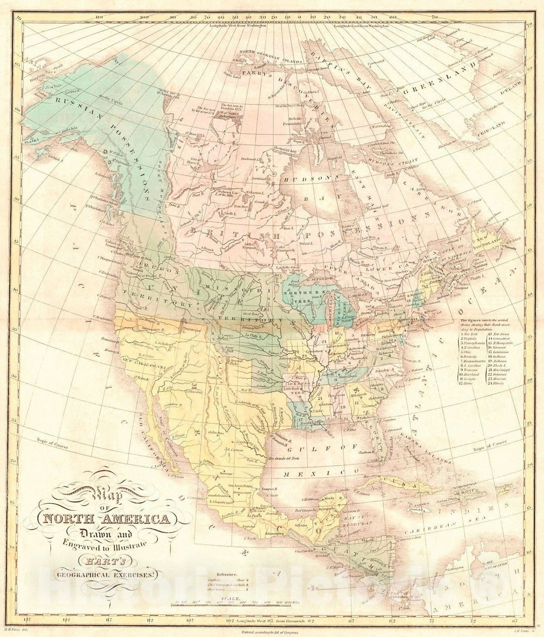 Historic Map : 1828 Map of North America : Vintage Wall Art