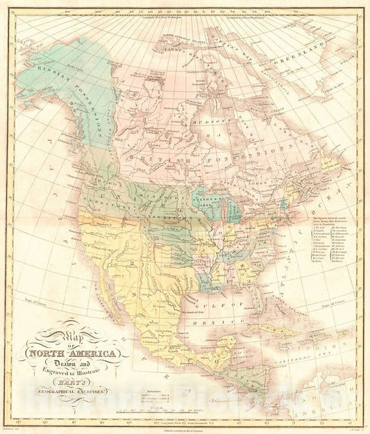 Historic Map : 1828 Map of North America : Vintage Wall Art