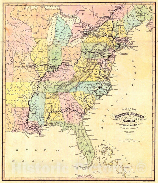 Historic Map : 1829 Map of the United States and Canada : Vintage Wall Art