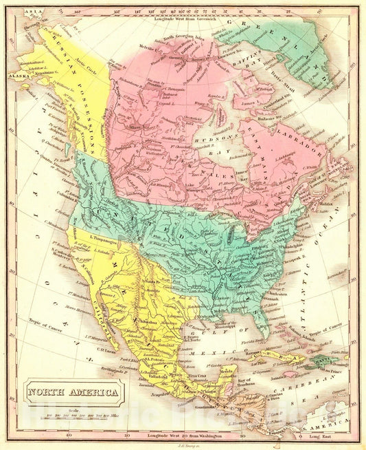 Historic Map : 1830 North America : Vintage Wall Art