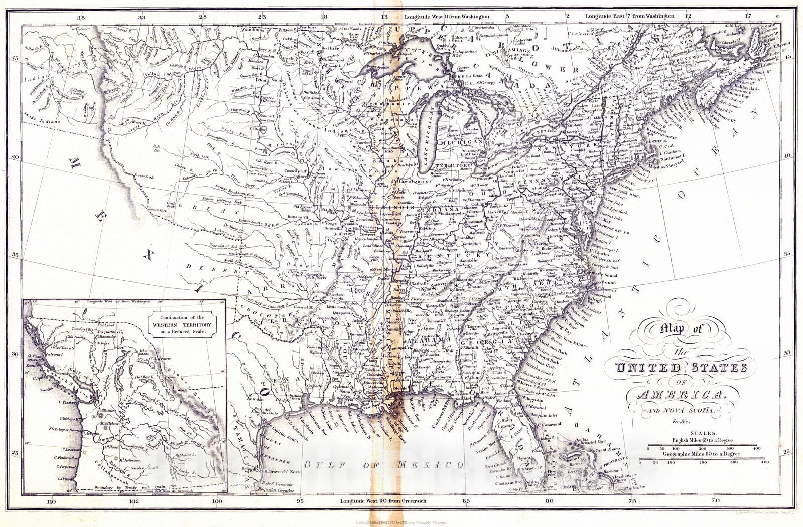 Historic Map : 1832 Map of the United States of America : Vintage Wall Art