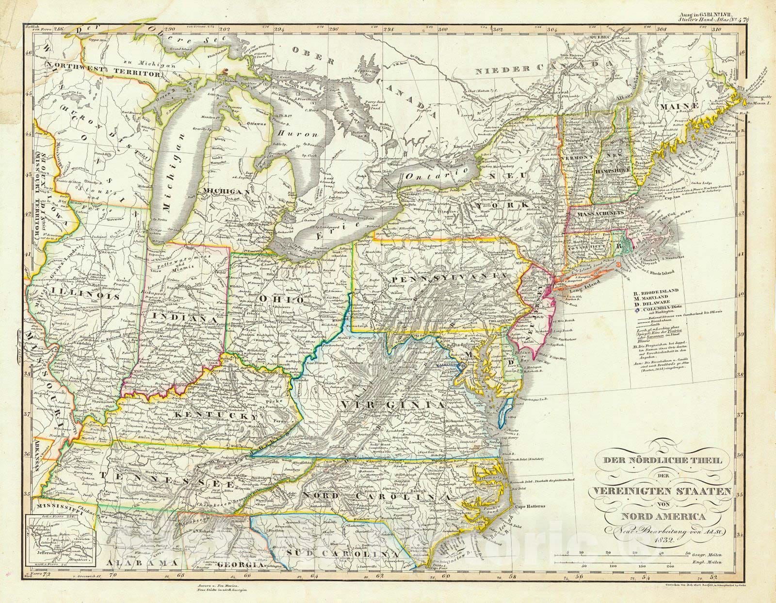 Historic Map : 1832 Der Nordliche Theil der Vereinigten Staaten von Nord America : Vintage Wall Art