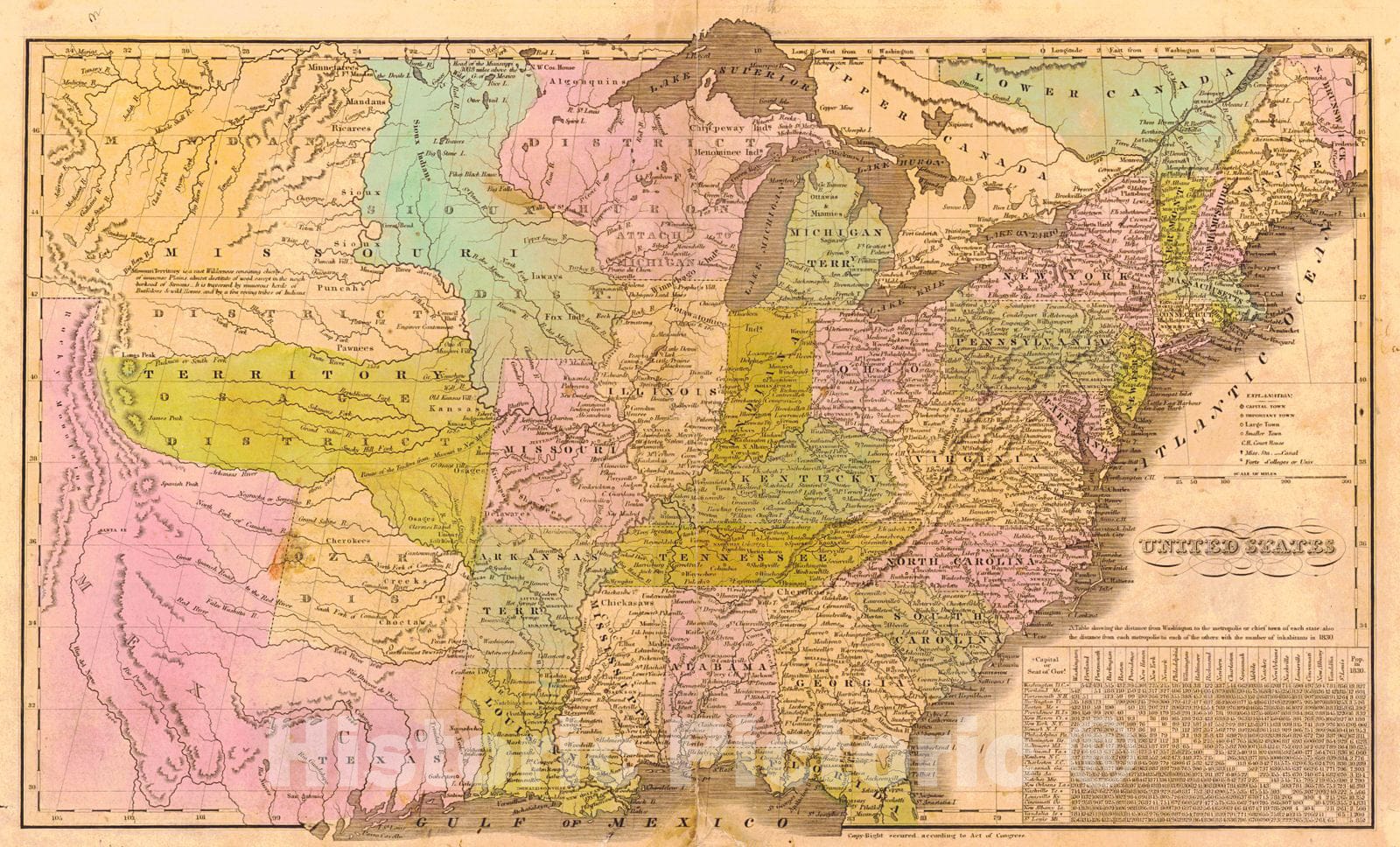 Historic Map : 1832 United States : Vintage Wall Art