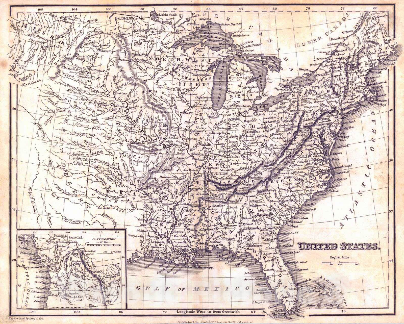 Historic Map : 1833 United States : Vintage Wall Art