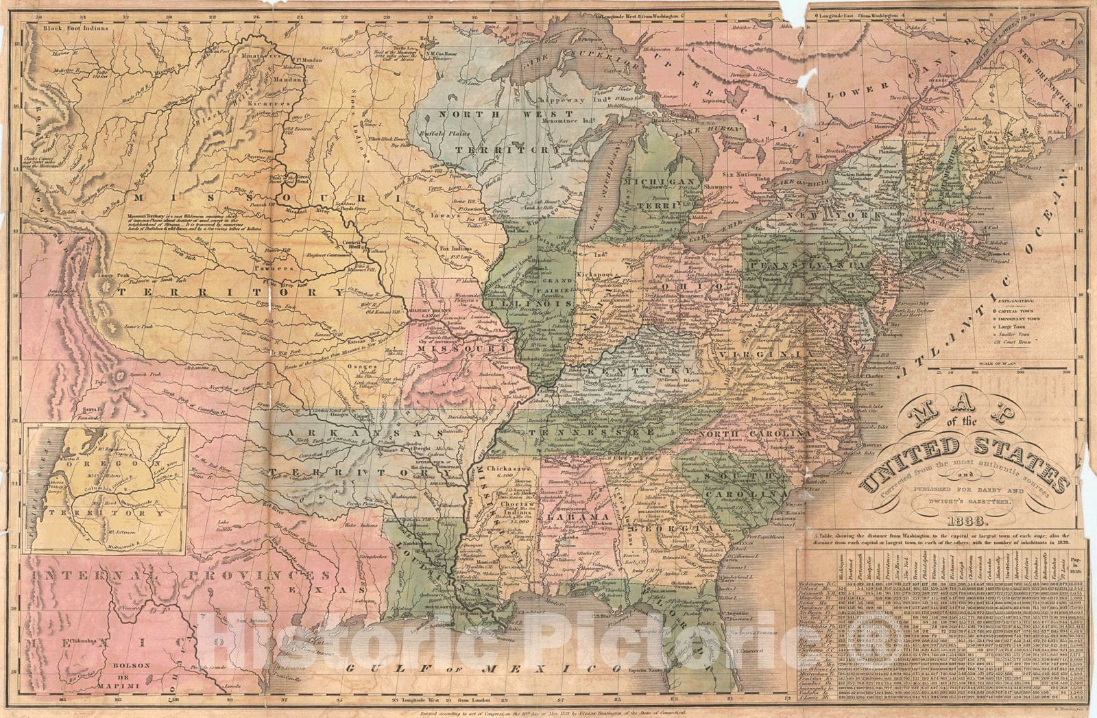Historic Map : 1833 Map of the United States : Vintage Wall Art