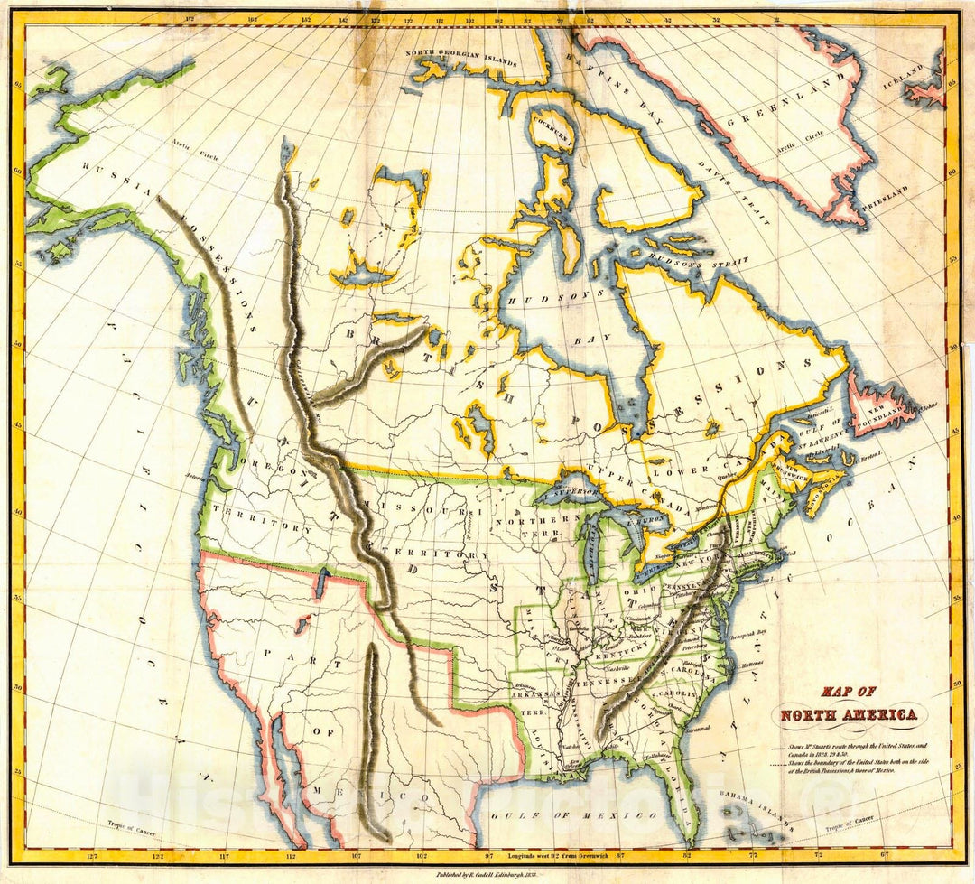 Historic Map : 1833 Map of North America : Vintage Wall Art
