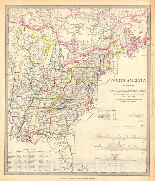 Historic Map : 1834 North America Index Map to Canada and the United States : Vintage Wall Art