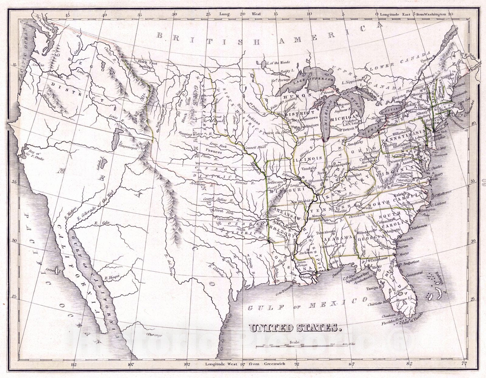 Historic Map : 1835 United States : Vintage Wall Art