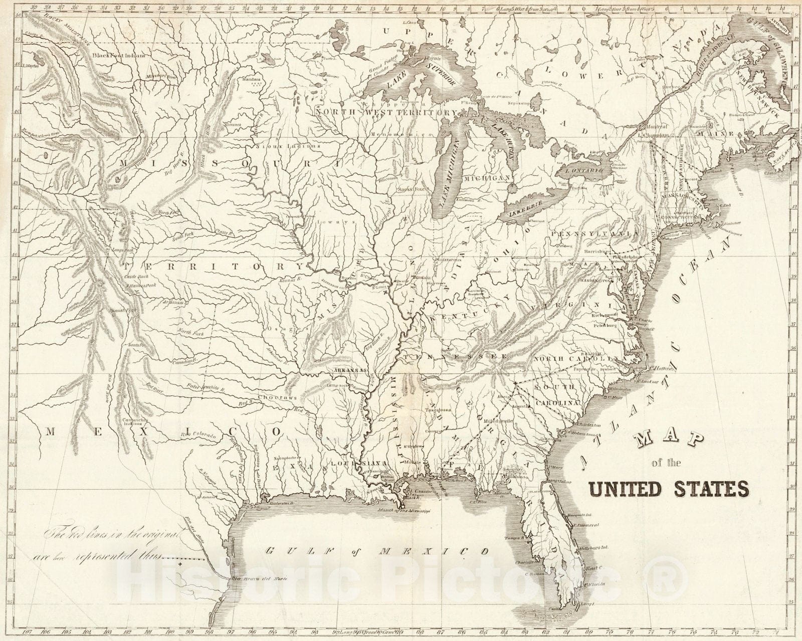 Historic Map : 1835 Map of the United States : Vintage Wall Art