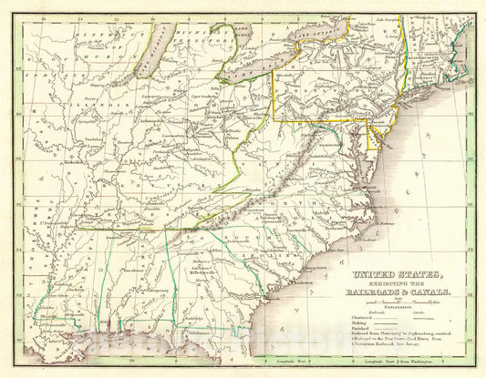 Historic Map : 1835 United States, Exhibiting the Railroads & Canals : Vintage Wall Art