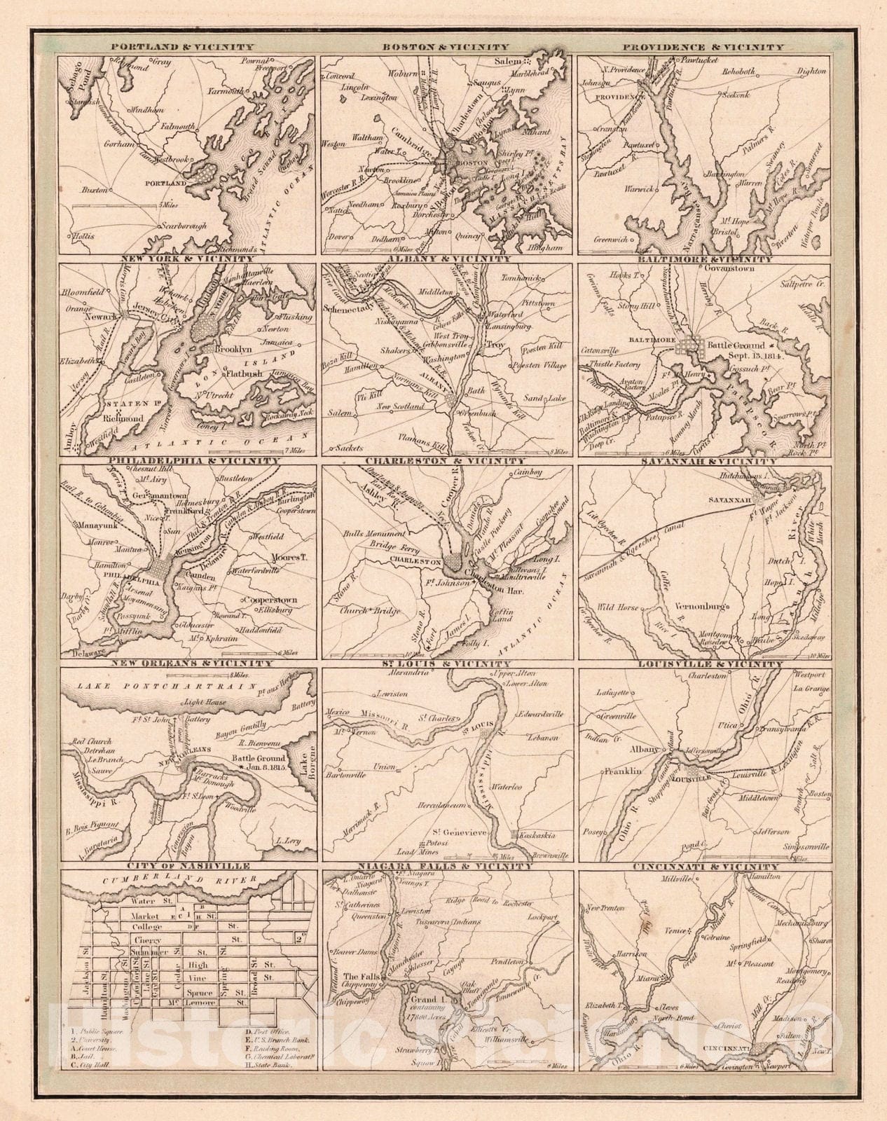 Historic Map : 1835 [Maps of Various U.S. Cities] : Vintage Wall Art