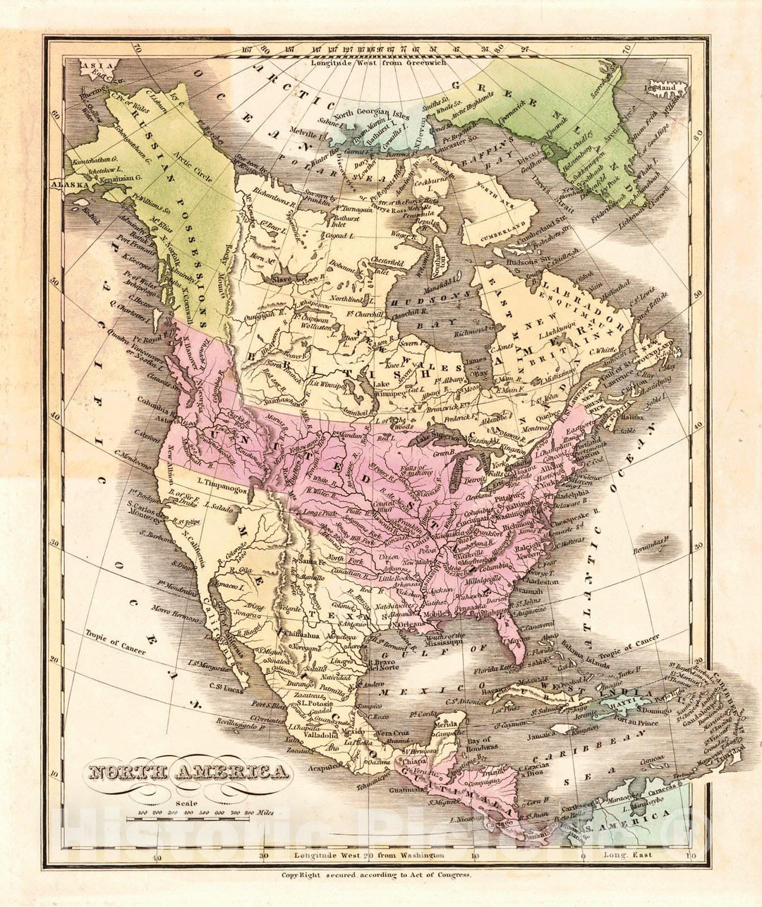 Historic Map : 1835 North America : Vintage Wall Art