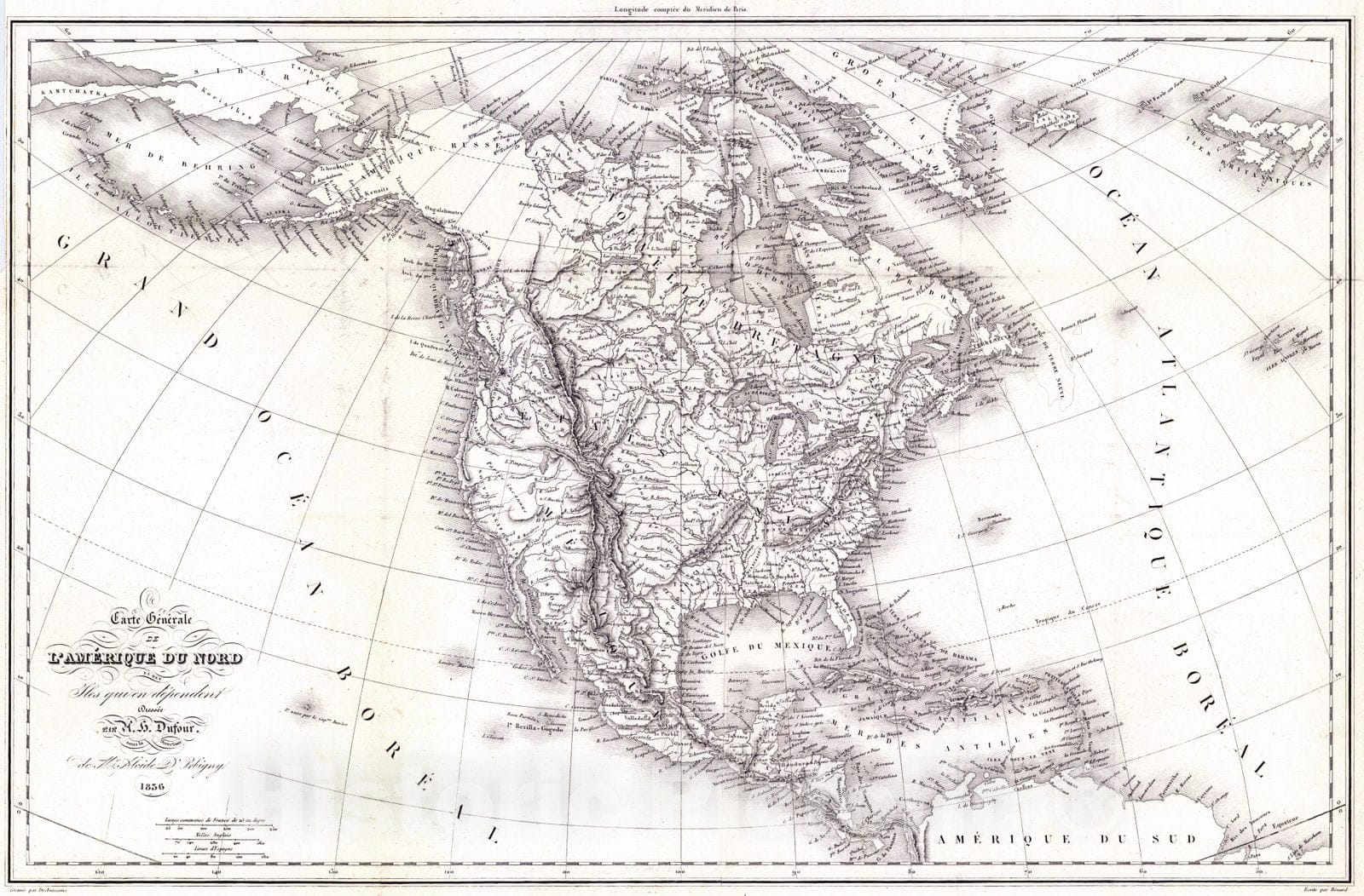 Historic Map : 1836 Carte Generale de L'Amerique Du Nord : Vintage Wall Art