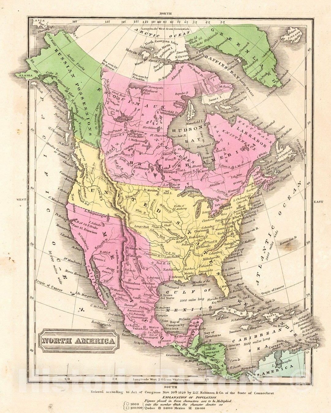 Historic Map : 1837 North America : Vintage Wall Art