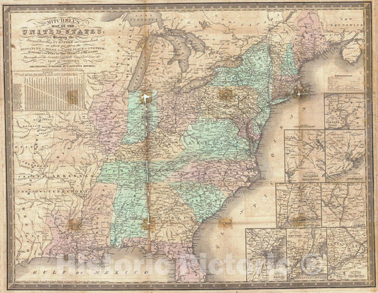 Historic Map : 1838 Mitchell's Map of the United States : Vintage Wall Art