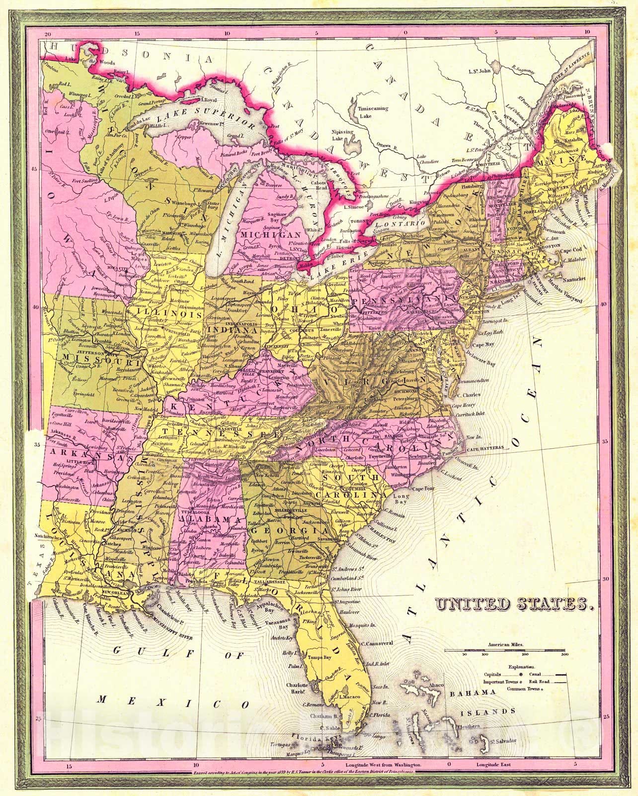 Historic Map : 1839 United States : Vintage Wall Art