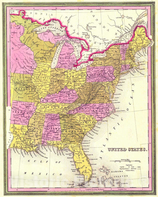 Historic Map : 1839 United States : Vintage Wall Art
