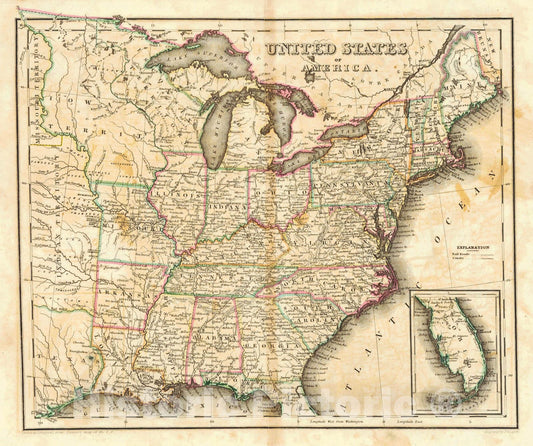 Historic Map : 1840 United States of America : Vintage Wall Art