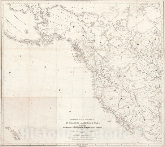 Historic Map : 1840 Map of the Western and Middle North America to Illustrate the History of California, Oregon and Other Countries on the North-West Coast of America : Vintage Wall Art