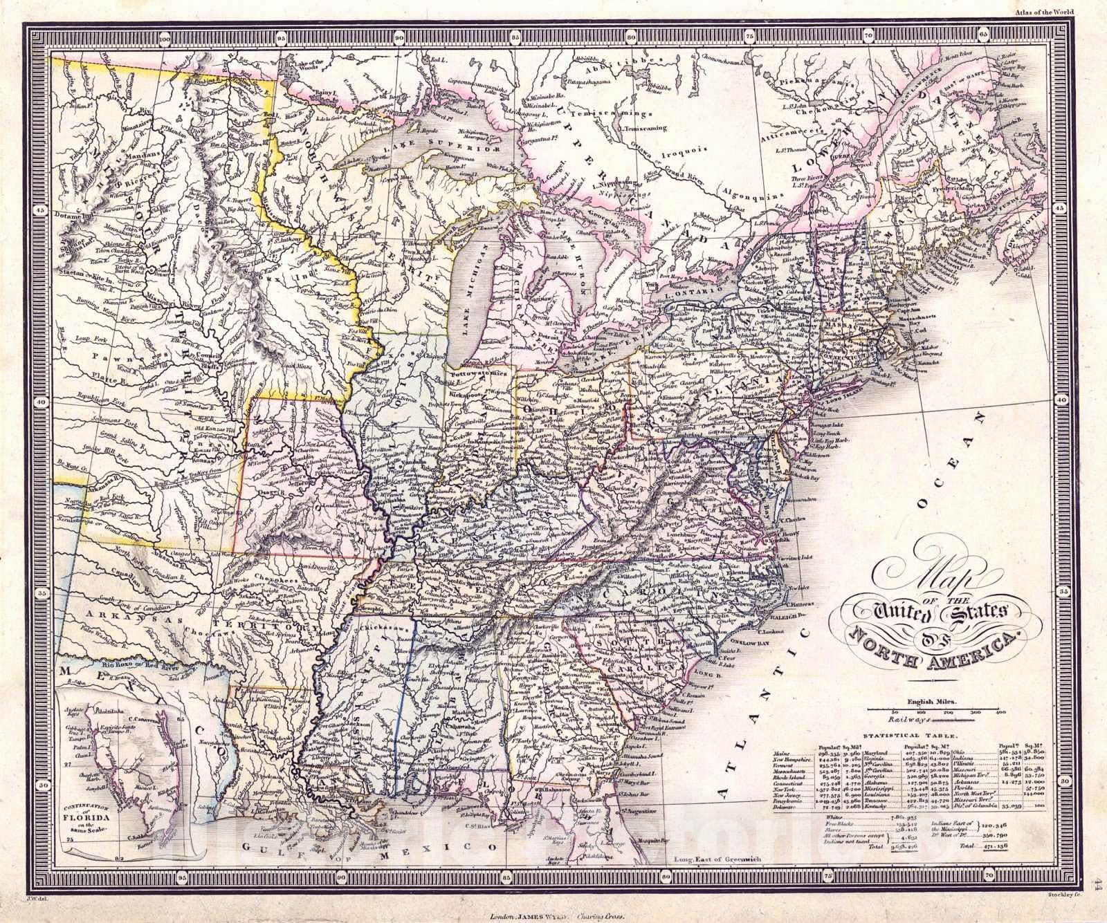 Historic Map : 1842 Map of the United States of North America : Vintage Wall Art