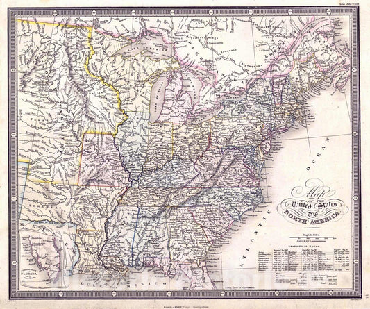 Historic Map : 1842 Map of the United States of North America : Vintage Wall Art