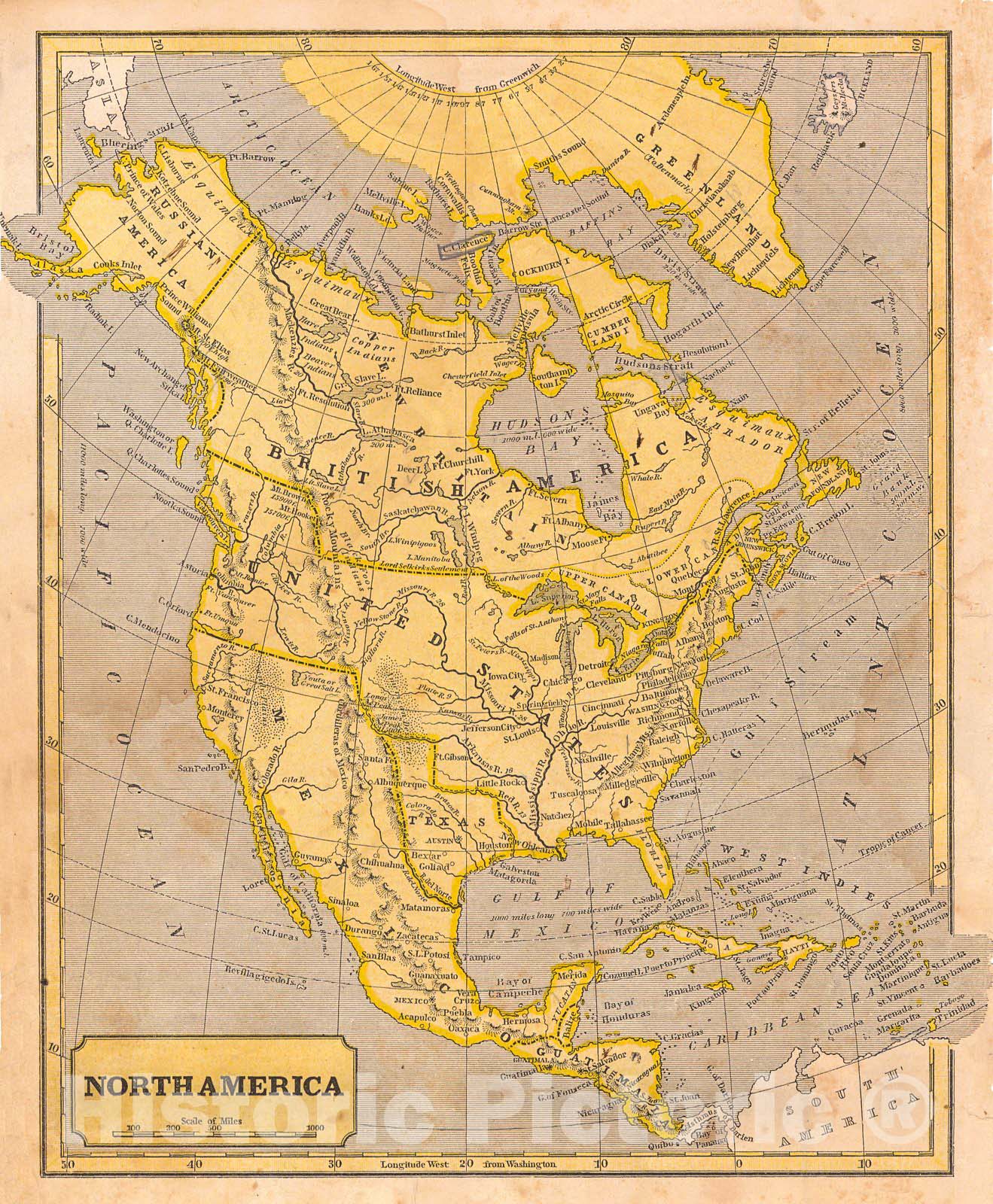 Historic Map : 1844 North America : Vintage Wall Art