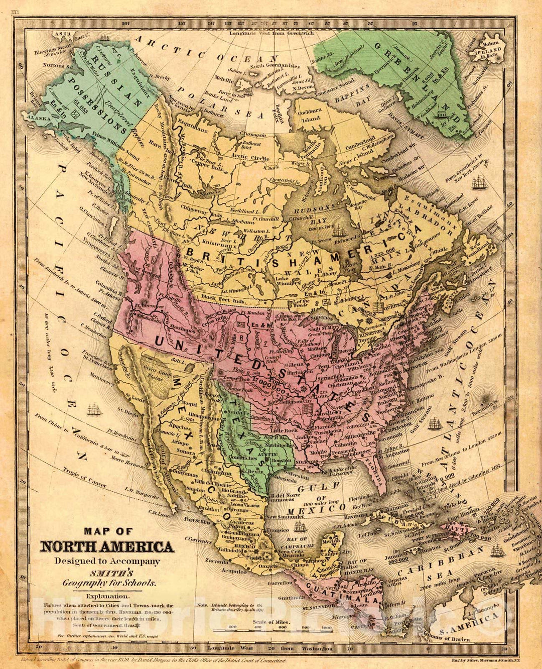 Historic Map : 1844 Map of North America : Vintage Wall Art