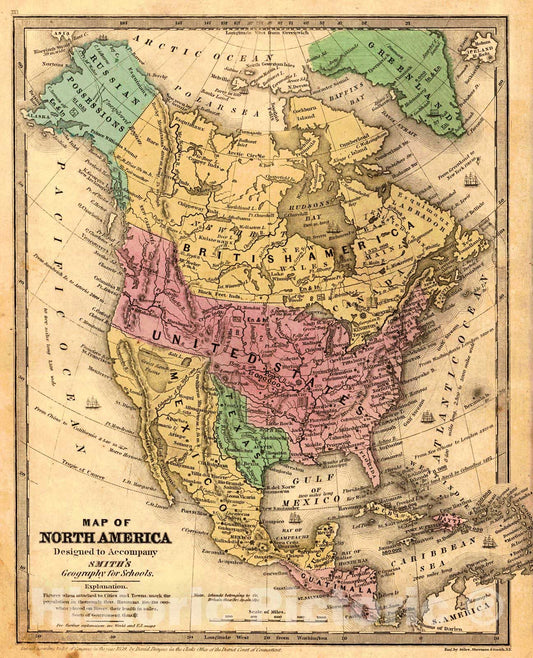 Historic Map : 1844 Map of North America : Vintage Wall Art