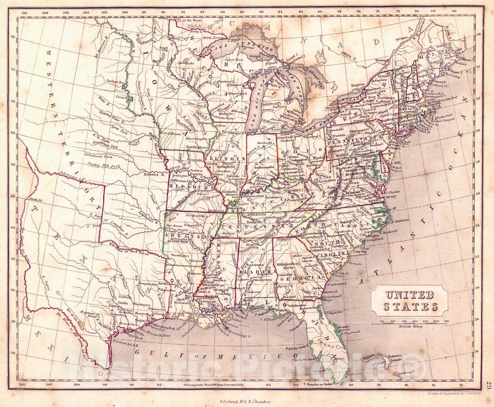 Historic Map : 1846 United States : Vintage Wall Art