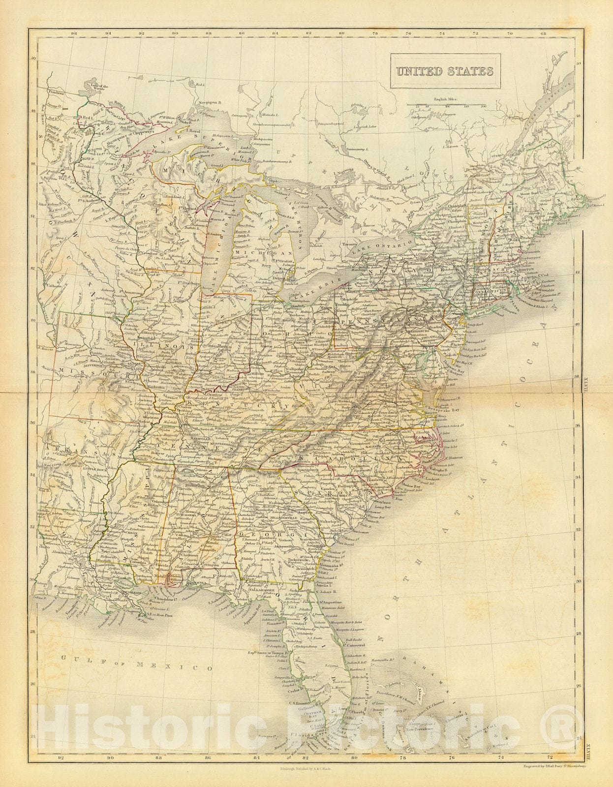Historic Map : 1847 United States : Vintage Wall Art