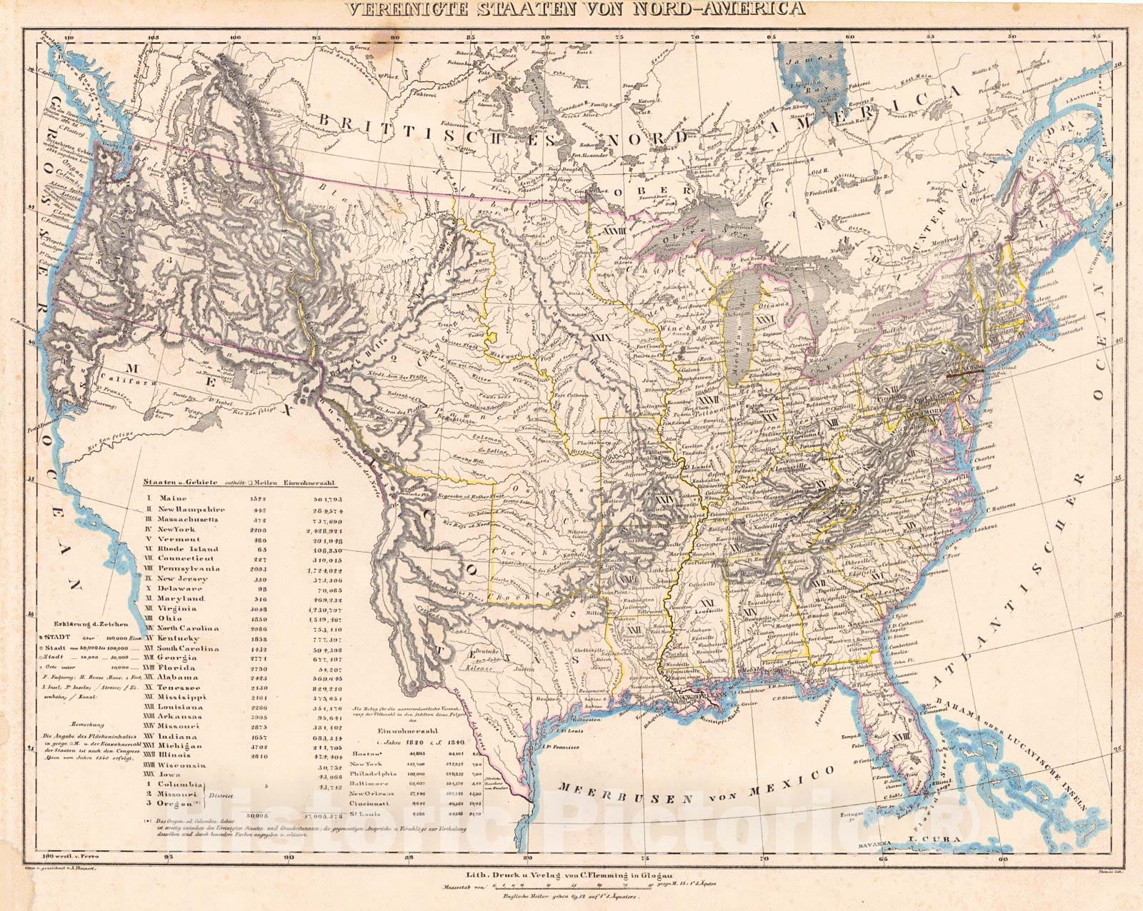 Historic Map : 1847 Vereinigte Staaten Von Nord-America : Vintage Wall Art