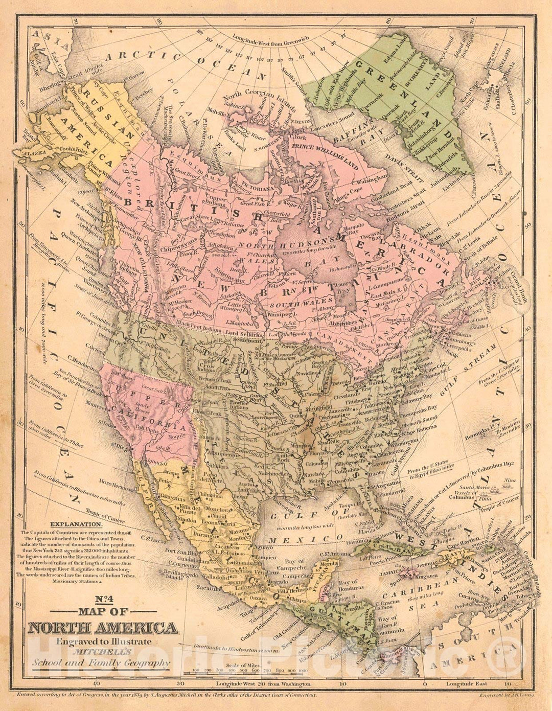 Historic Map : 1847 Map of North America : Vintage Wall Art