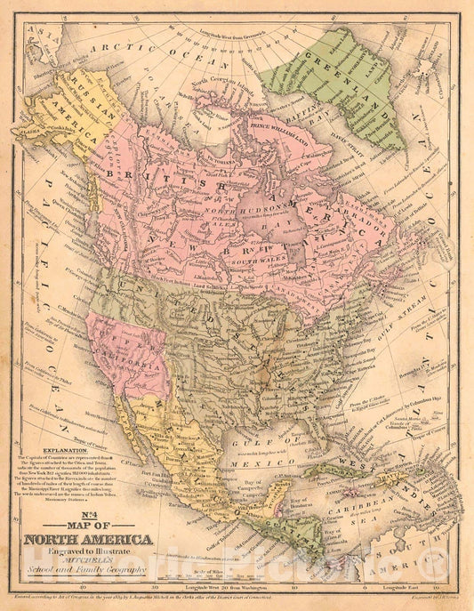 Historic Map : 1847 Map of North America : Vintage Wall Art
