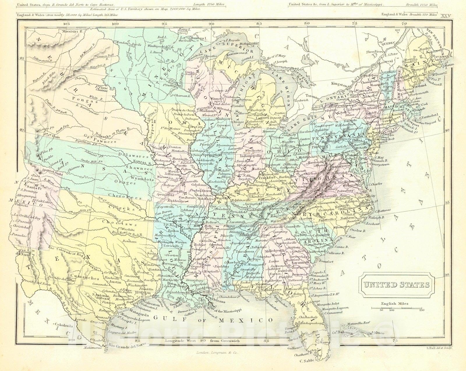 Historic Map : 1850 United States : Vintage Wall Art
