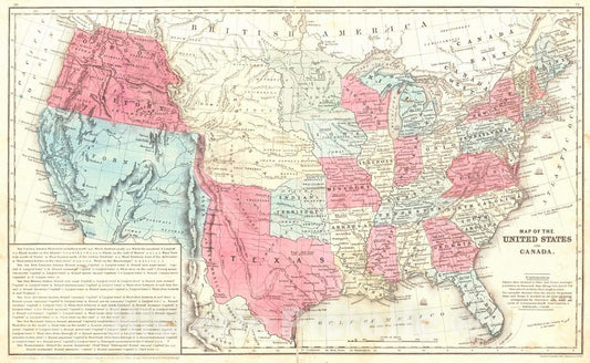 Historic Map : 1850 Map of the United States and Canada : Vintage Wall Art