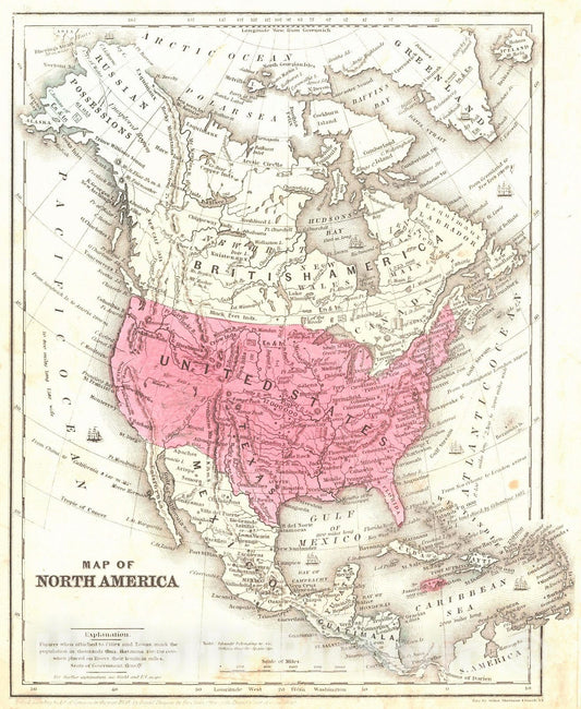 Historic Map : 1850 Map of North America : Vintage Wall Art