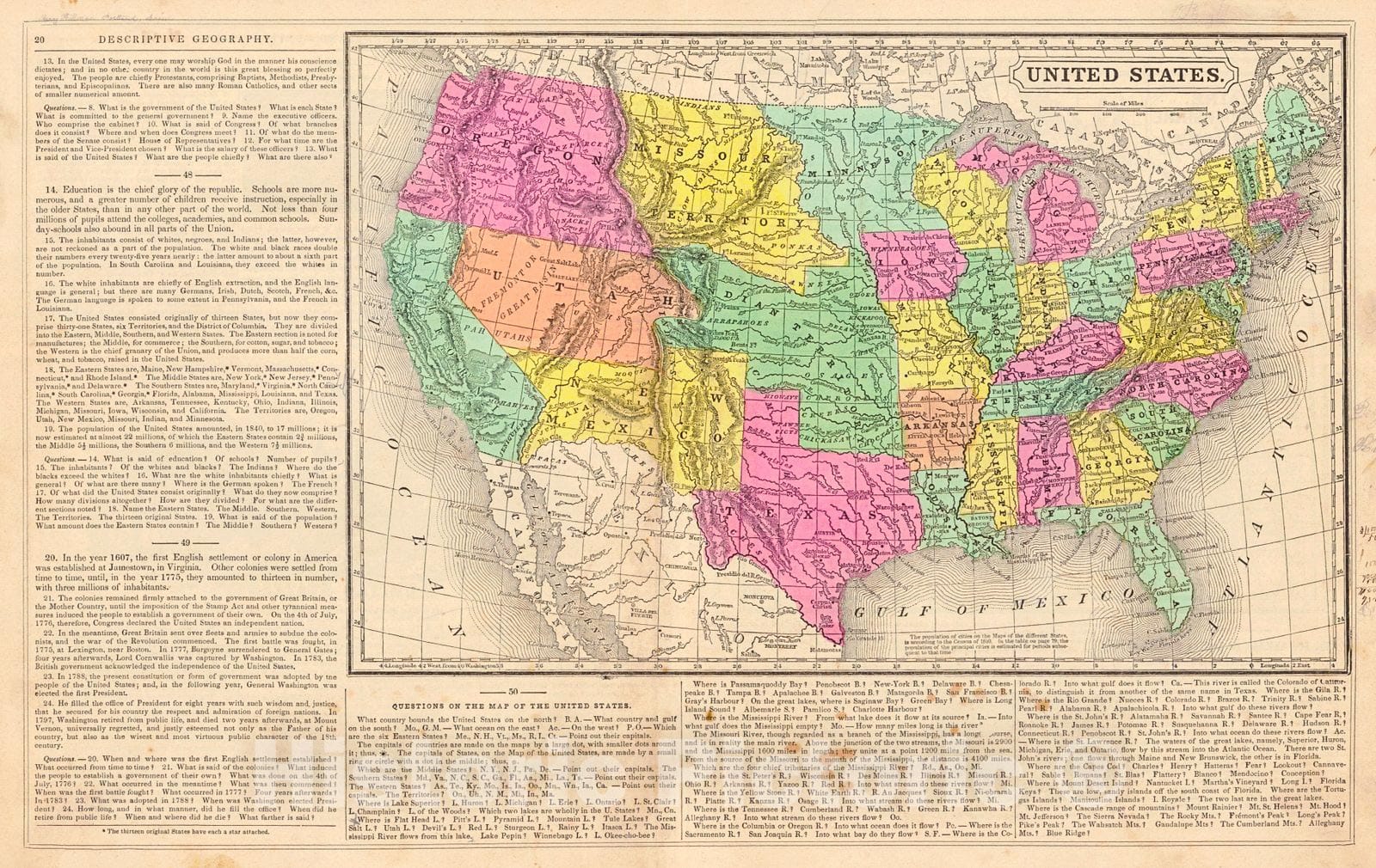 Historic Map : 1851 United States : Vintage Wall Art