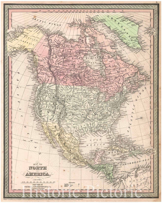 Historic Map : 1851 Map of North America : Vintage Wall Art
