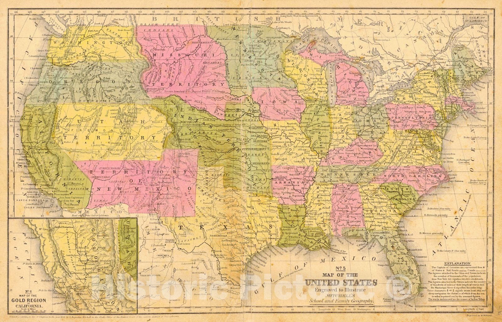 Historic Map : 1853 No. 5 Map of the United States : Vintage Wall Art