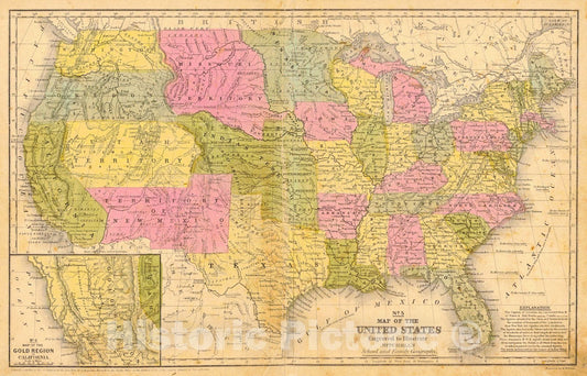 Historic Map : 1853 No. 5 Map of the United States : Vintage Wall Art