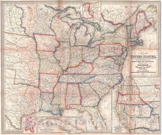 Historic Map : 1853 A New Map of the United States : Vintage Wall Art