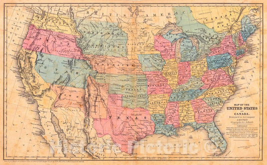 Historic Map : 1854 Map of the United States and Canada : Vintage Wall Art