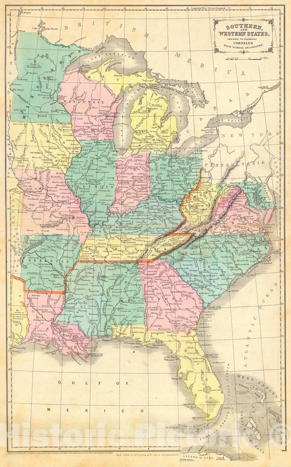 Historic Map : 1855 Southern and Western States : Vintage Wall Art