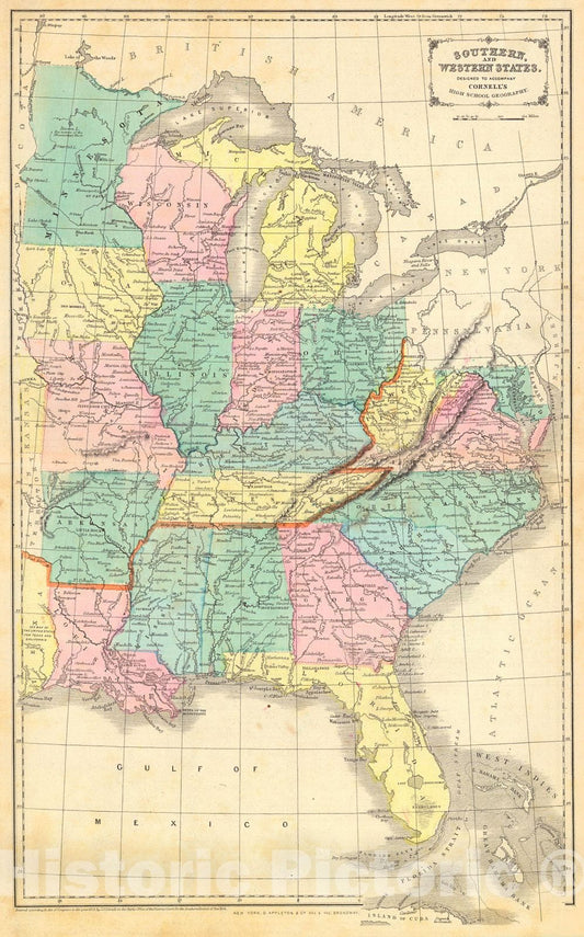 Historic Map : 1855 Southern and Western States : Vintage Wall Art