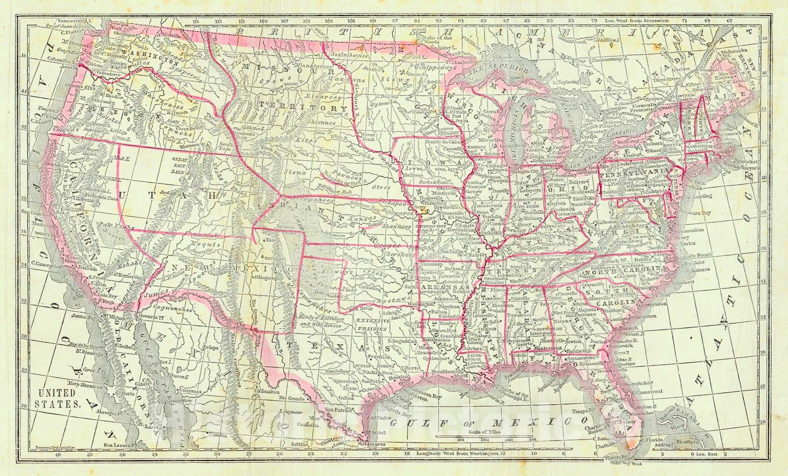 Historic Map : 1855 United States : Vintage Wall Art