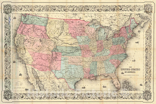 Historic Map : 1855 The United States of America : Vintage Wall Art