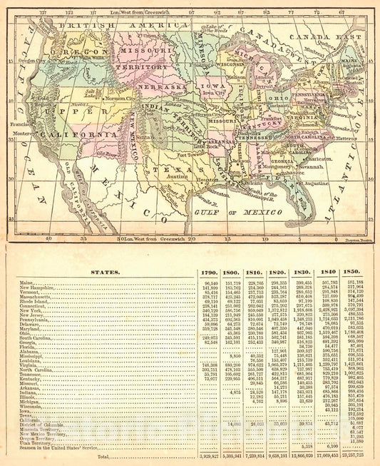 Historic Map : 1855 (United States) : Vintage Wall Art