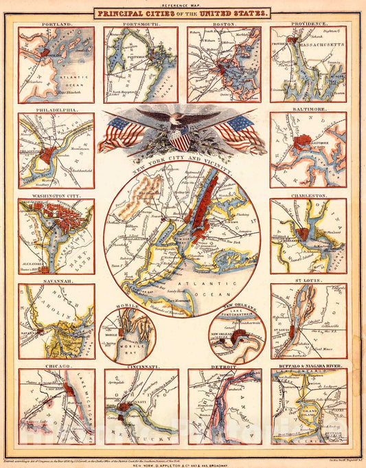 Historic Map : 1856 Principal Cities of the United States : Vintage Wall Art