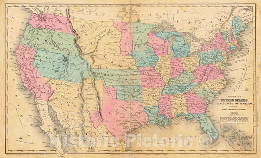 Historic Map : 1858 Map of the United States, Canada, and a Part of Mexico : Vintage Wall Art