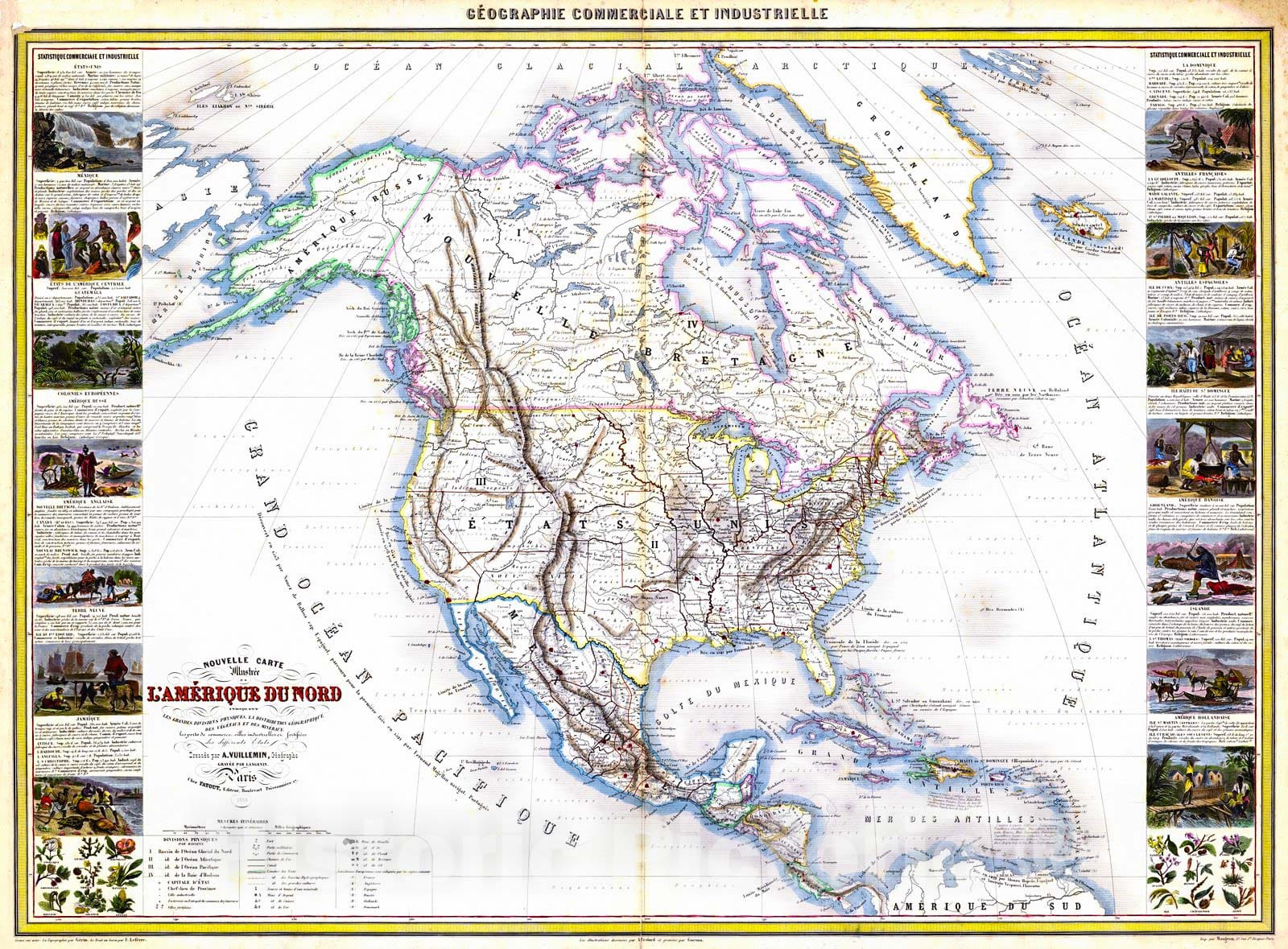 Historic Map : 1859 L'Amerique du Nord : Vintage Wall Art